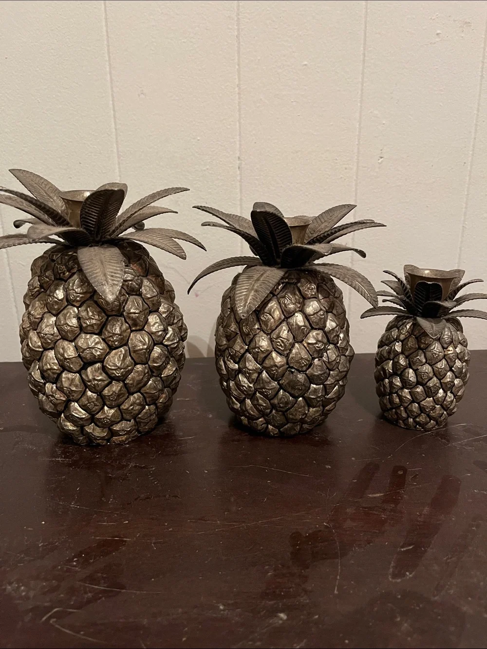 Vintage Godinger pineapple candle holders. Set of 3.